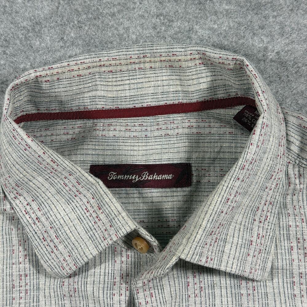 Vintage Tommy Bahama Silk Shirt Mens M Gray Long Sleeve Button Up Textured Beach - Picture 3 of 15